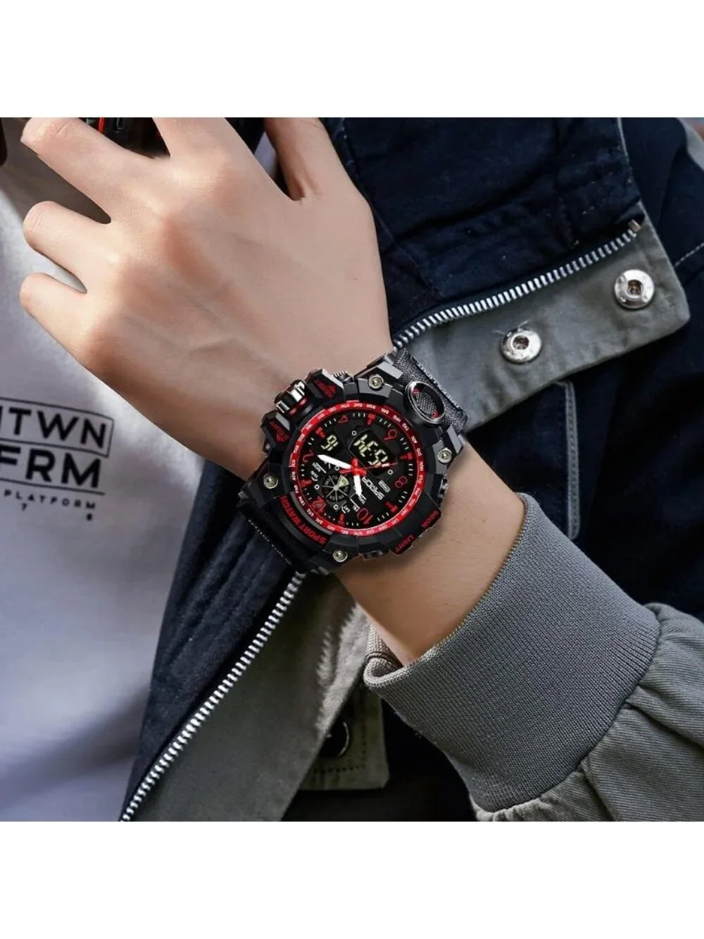 Men's Black Red Analog Quartz Sports Waterproof Military LED Digital Wrist Watch